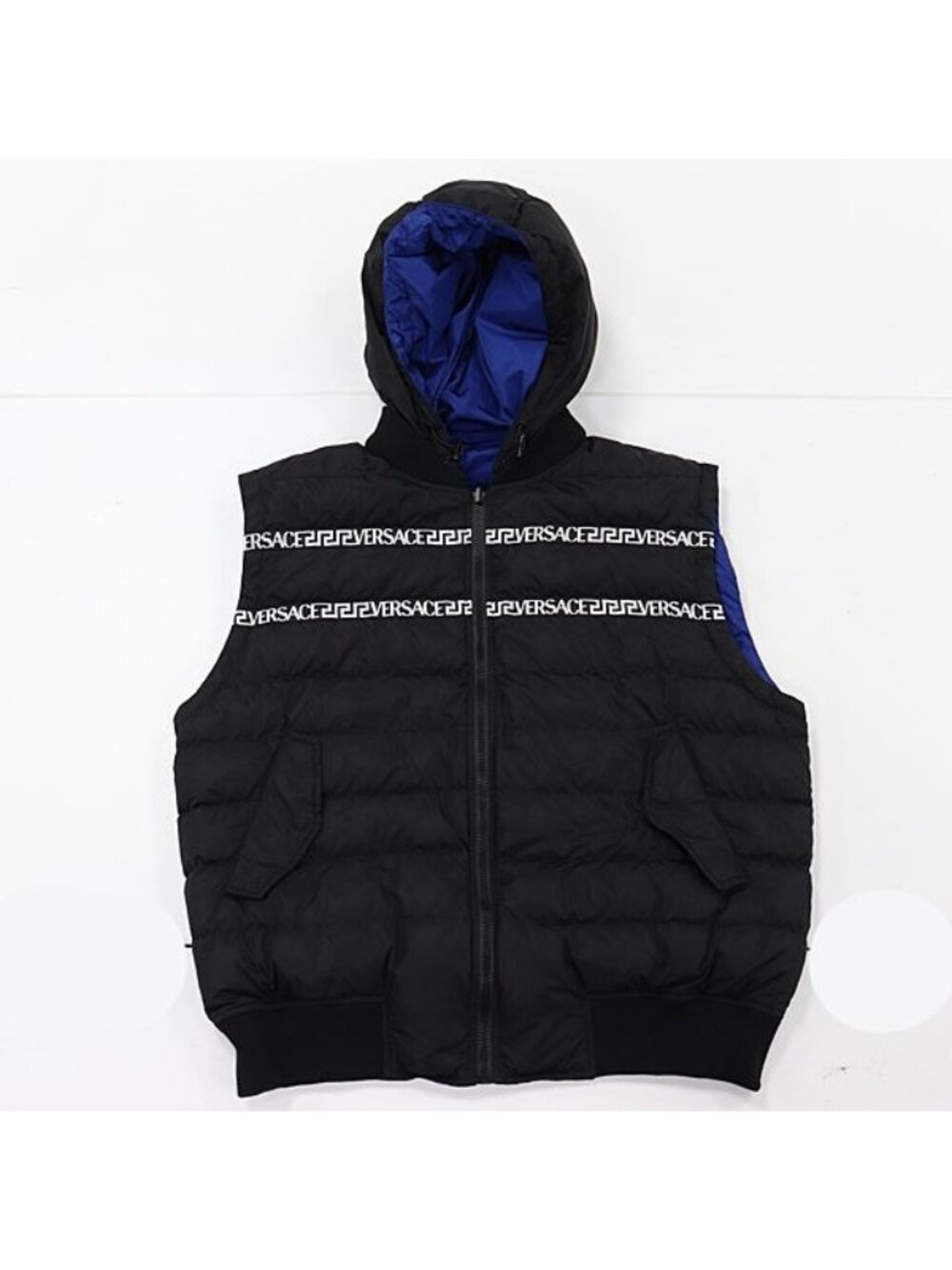 Versace Logo Tape Down Vest Reversible Nylon Black Blue Color Apa Ako Abc